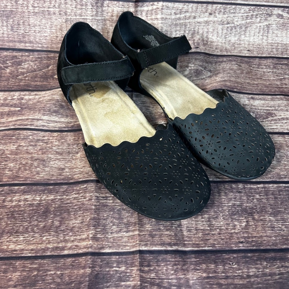 Earth Black Laser-Cut Mary Jane Flats
